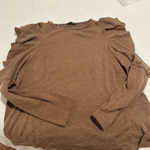 Brown Long Sleeve Top with Ruffle Details and open shoulder